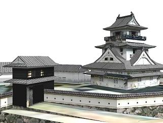 日式城堡合院建筑SU模型下载_sketchup草图大师SKP模型