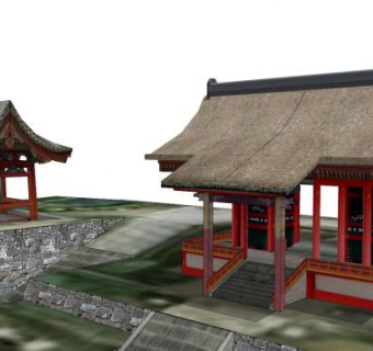 日式建筑大门钟亭SU模型下载_sketchup草图大师SKP模型