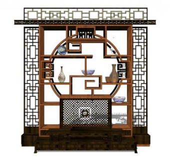 中式博古架背景su模型下载_sketchup草图大师SKP模型