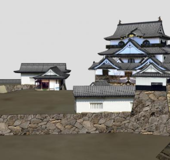 日式古建筑彦根城SU模型下载_sketchup草图大师SKP模型