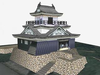 日式小型古城堡SU模型下载_sketchup草图大师SKP模型