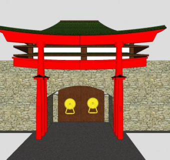 日式鸟居城门楼SU模型下载_sketchup草图大师SKP模型