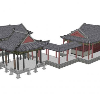 水榭廊道古建筑房屋SU模型下载_sketchup草图大师SKP模型