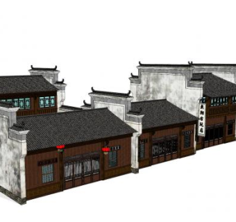新中式徽派店铺建筑SU模型下载_sketchup草图大师SKP模型