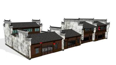 新中式徽派店铺建筑SU模型下载_sketchup草图大师SKP模型