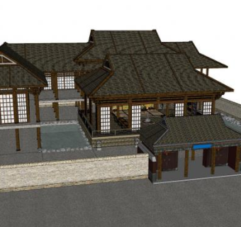 中式古建禅意民房SU模型下载_sketchup草图大师SKP模型