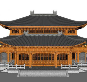 中式木制阁楼SU模型下载_sketchup草图大师SKP模型