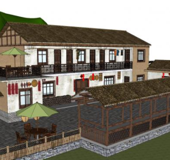 中式农家乐SU模型下载_sketchup草图大师SKP模型