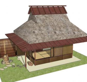 日式茅草屋古建SU模型下载_sketchup草图大师SKP模型
