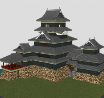 日式建筑城堡设计SU模型下载_sketchup草图大师SKP模型