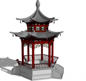 中式六角亭子su模型下载_sketchup草图大师SKP模型