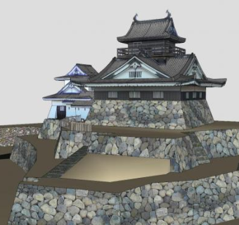 日式建筑大名城堡SU模型下载_sketchup草图大师SKP模型