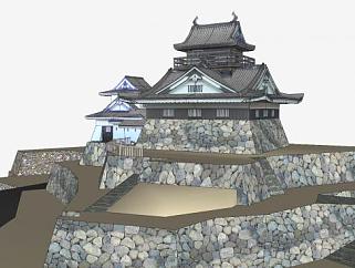 日式建筑大名城堡SU模型下载_sketchup草图大师SKP模型