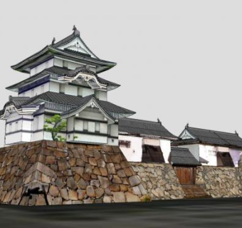 日式古建筑小城堡SU模型下载_sketchup草图大师SKP模型
