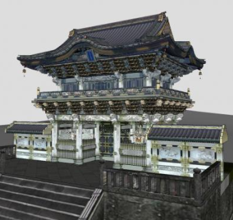 日式古建大门SU模型下载_sketchup草图大师SKP模型