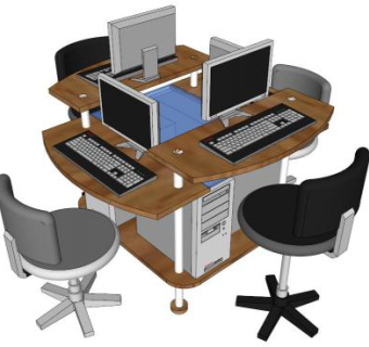 四人电脑桌su模型下载_sketchup草图大师SKP模型