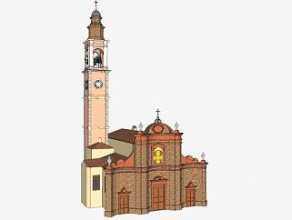 欧式教会堂钟塔建筑SU模型下载_sketchup草图大师SKP模型