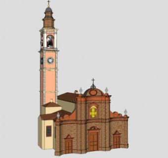 欧式教会堂钟塔建筑SU模型下载_sketchup草图大师SKP模型