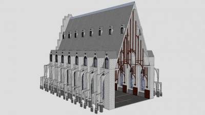 欧式教会堂室外建筑SU模型下载_sketchup草图大师SKP模型