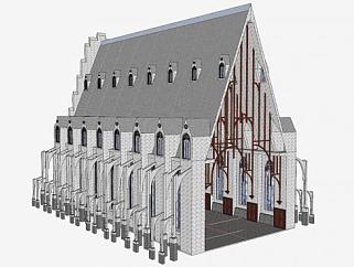 欧式教会堂室外建筑SU模型下载_sketchup草图大师SKP模型