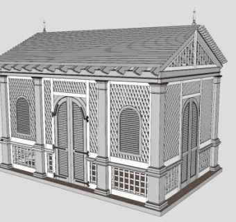 精细屋板条屋SU模型下载_sketchup草图大师SKP模型
