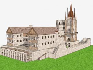 欧式古堡城堡建筑SU模型下载_sketchup草图大师SKP模型