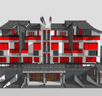 新中式特色别墅建筑SU模型下载_sketchup草图大师SKP模型
