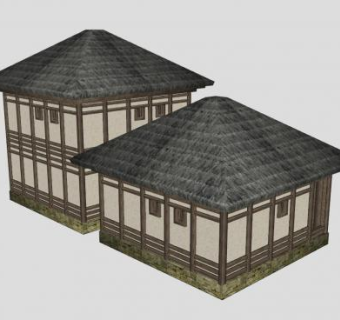 中式古建民房草房SU模型下载_sketchup草图大师SKP模型