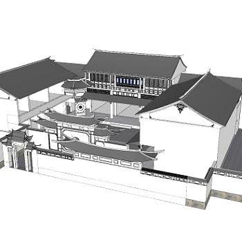 中式住宅外观SU模型下载_sketchup草图大师SKP模型