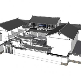 中式住宅外观SU模型下载_sketchup草图大师SKP模型