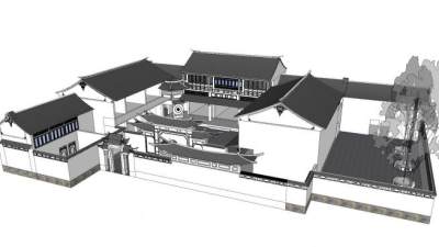 中式住宅外观SU模型下载_sketchup草图大师SKP模型