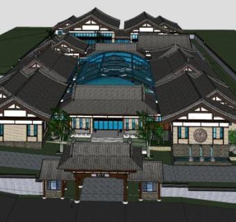 中式建筑民居外观SU模型下载_sketchup草图大师SKP模型