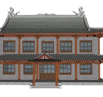 中式歇山顶阁楼殿宇SU模型下载_sketchup草图大师SKP模型