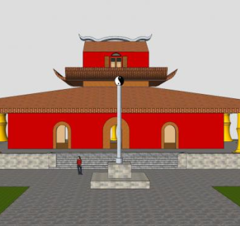 中式古建殿宇道观SU模型下载_sketchup草图大师SKP模型