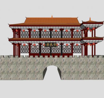 中式古建城楼宣风楼SU模型下载_sketchup草图大师SKP模型