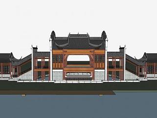 中式门楼戏台建筑SU模型下载_sketchup草图大师SKP模型