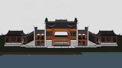 中式门楼戏台建筑SU模型下载_sketchup草图大师SKP模型