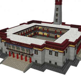新中式藏式房屋建筑SU模型下载_sketchup草图大师SKP模型