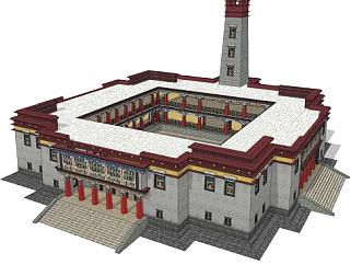 新中式藏式房屋建筑SU模型下载_sketchup草图大师SKP模型