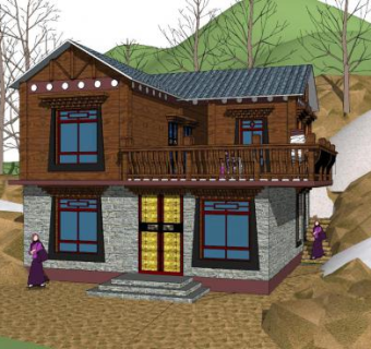 新中式藏式楼房建筑SU模型下载_sketchup草图大师SKP模型