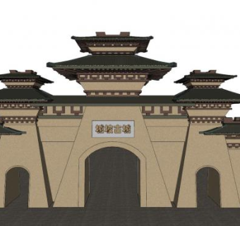 中式城坡古城门SU模型下载_sketchup草图大师SKP模型