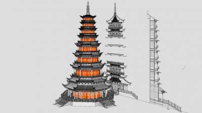 中式古塔佛塔SU模型下载_sketchup草图大师SKP模型