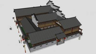 中式酒店客栈外观SU模型下载_sketchup草图大师SKP模型