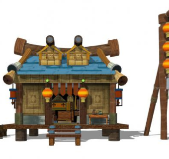 中式民俗饭店SU模型下载_sketchup草图大师SKP模型