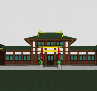 日式古建庭院房屋SU模型下载_sketchup草图大师SKP模型
