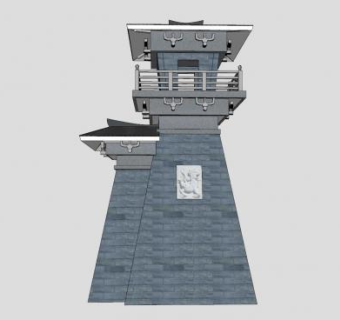中式古建城楼瞭望塔SU模型下载_sketchup草图大师SKP模型
