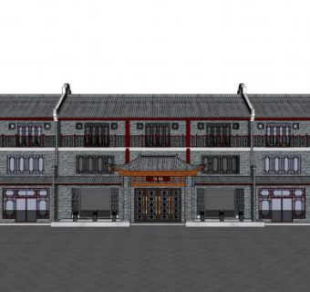 中式民俗客栈楼房SU模型下载_sketchup草图大师SKP模型
