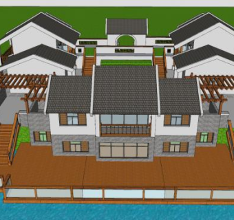 中式合院民房建筑设计SU模型下载_sketchup草图大师SKP模型