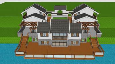 中式合院民房建筑设计SU模型下载_sketchup草图大师SKP模型