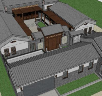 中式合院外观SU模型下载_sketchup草图大师SKP模型